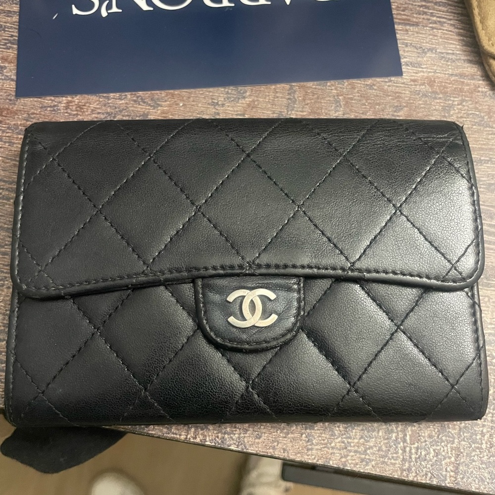 Chanel black matelasse COCO mark wallet